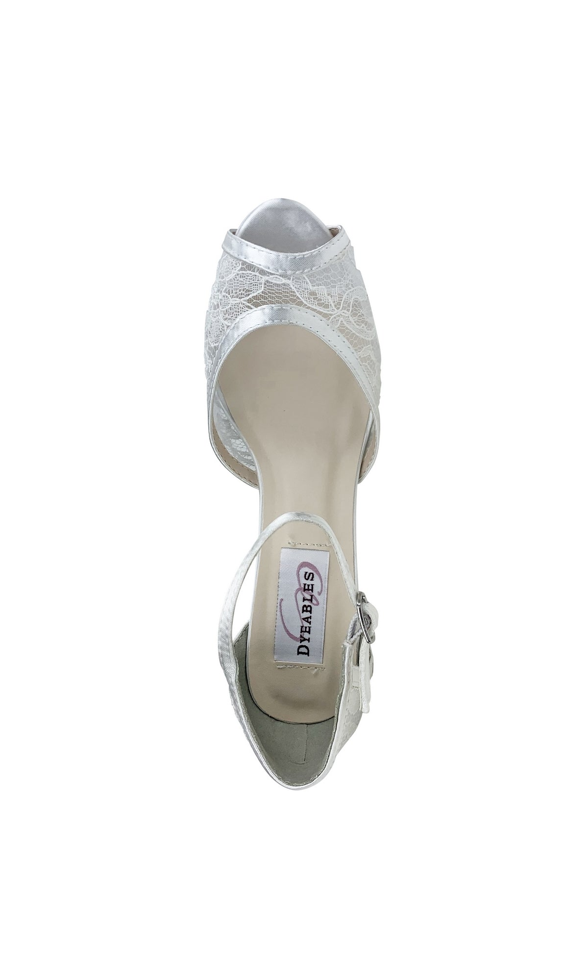 The 3.5 in Lace White Prom Shoes 46115 are chic open-toe sandals with lace details, ankle strap, and buckle. Viewed from above, they’re perfect for prom and feature a