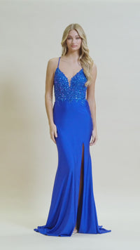 Backless Long Prom Dress with Lace Bodice