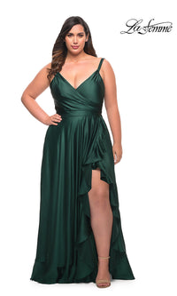 La Femme-Long Plus-Size La Femme Prom Dress with Ruffle Hem