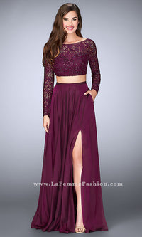 La Femme-Two Piece Long Chiffon Prom Dress with Long Sleeves