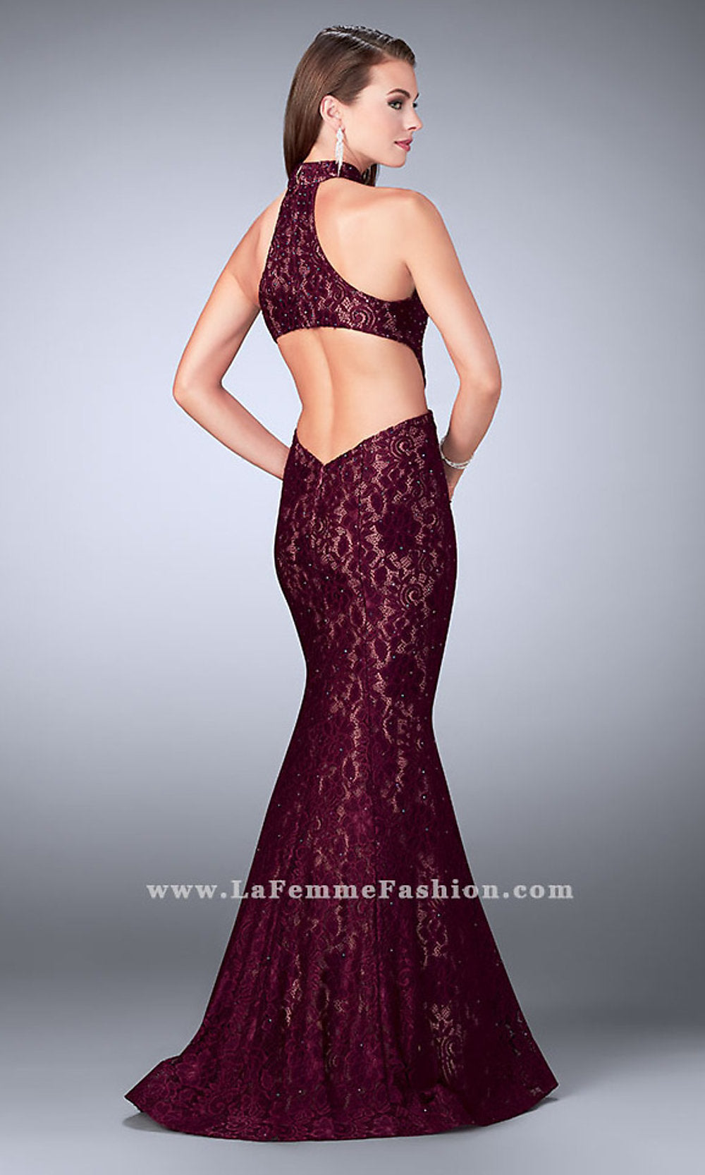 La Femme-La Femme Long Lace Prom Dress