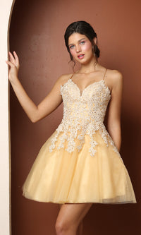 Narianna-Short Corset-Back Baby Doll Cute Homecoming Dress