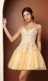 Narianna-Short Corset-Back Baby Doll Cute Homecoming Dress