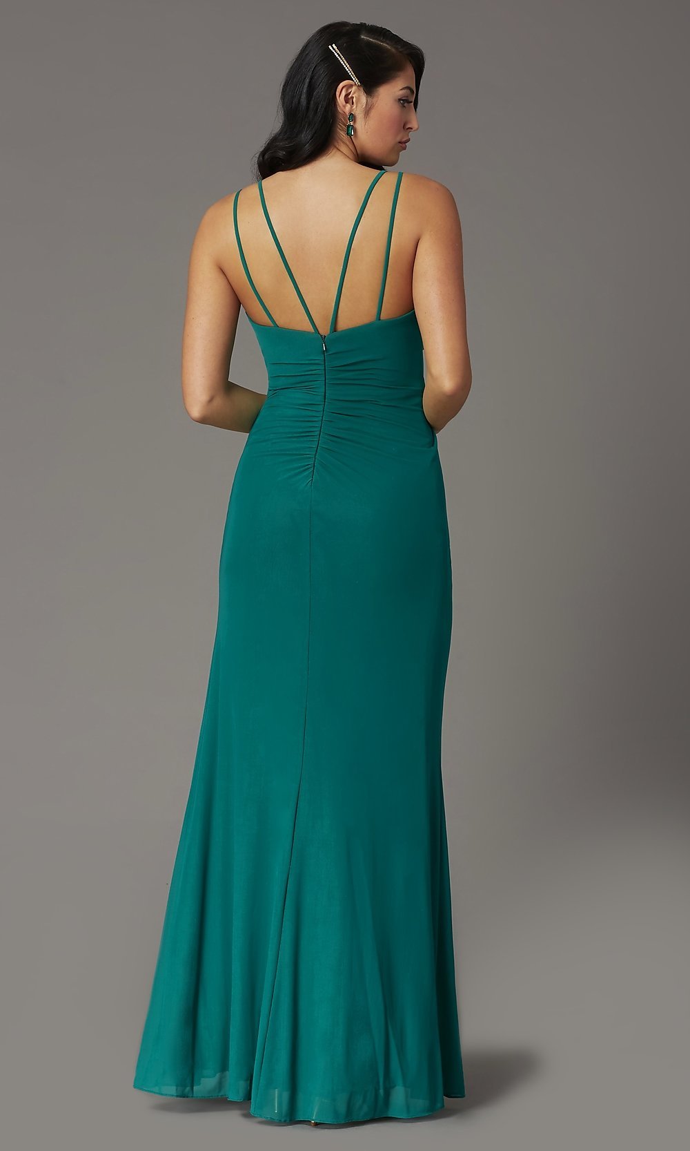 Dancing Queen-Long V-Neck Ruched Classic Prom Dress