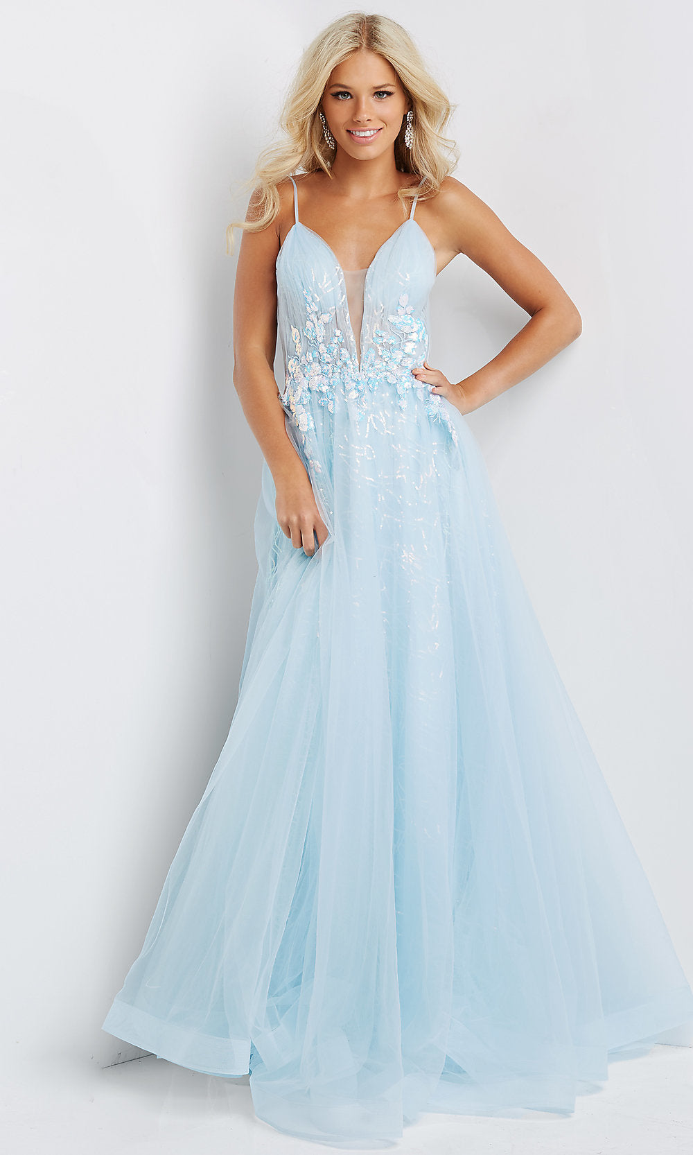 JVN by Jovani-JVN by Jovani Light Blue Long A-Line Prom Dress
