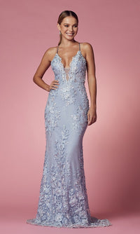 Narianna-Long Lace Prom Dress with Removable Tulle Skirt