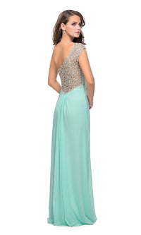 Long La Femme Prom Dress with Beaded Shoulder