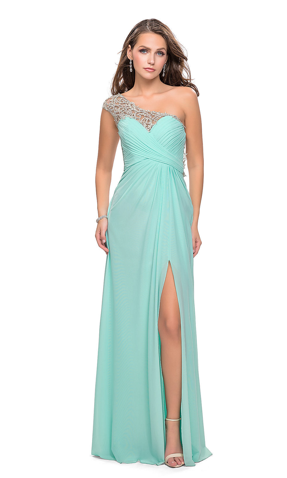 Long La Femme Prom Dress with Beaded Shoulder