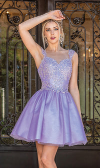 Dancing Queen-Babydoll Glitter-Embroidery Short Prom Dress