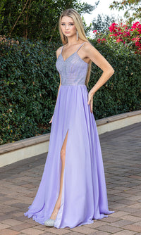Dancing Queen-Long A-Line Beaded-Bodice Lace-Up Prom Dress