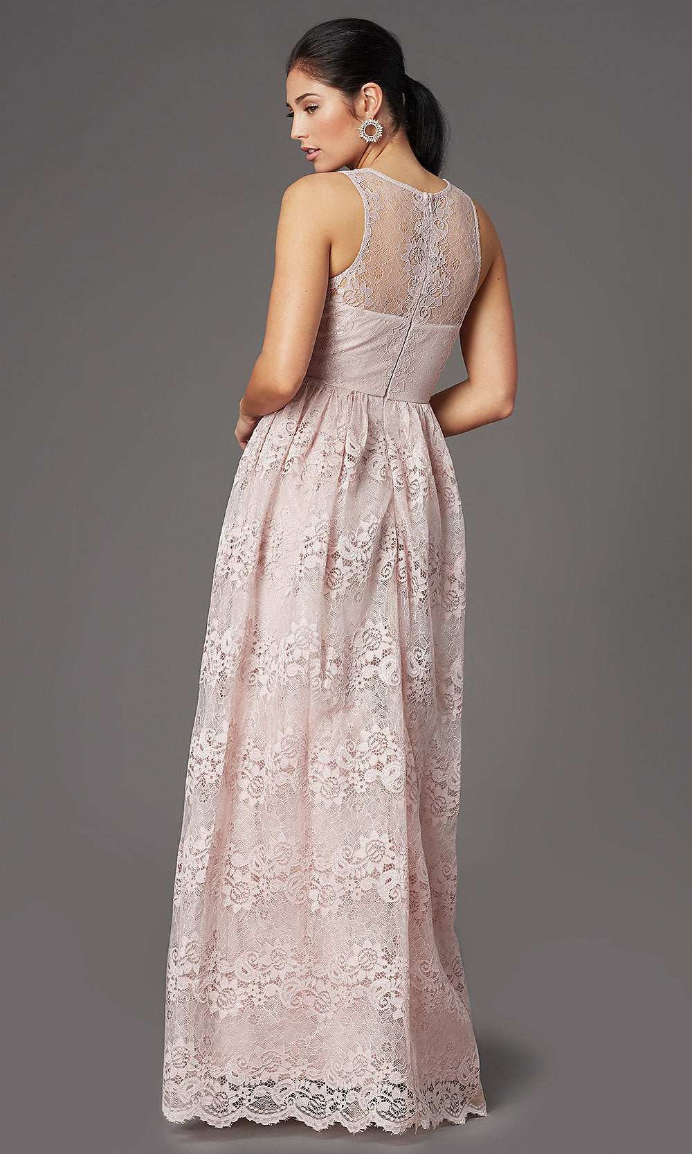 A-Line V-Neck Long Lace Prom Dress with Empire Waist