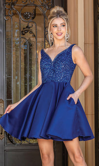 Dancing Queen-Sleeveless Short Formal Prom Dress with Pockets