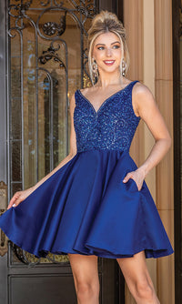 Dancing Queen-Sleeveless Short Formal Prom Dress with Pockets