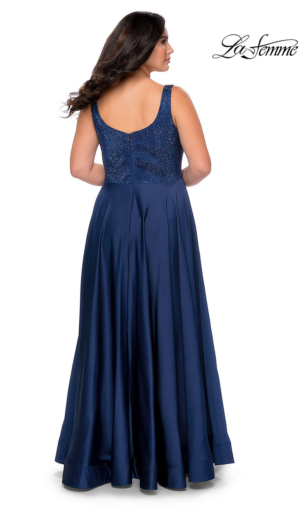 La Femme-La Femme Beaded-Bodice Long A-Line Plus Prom Dress