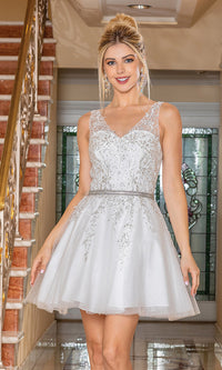 Dancing Queen-Short Prom Dress with Embroidered Sheer Bodice