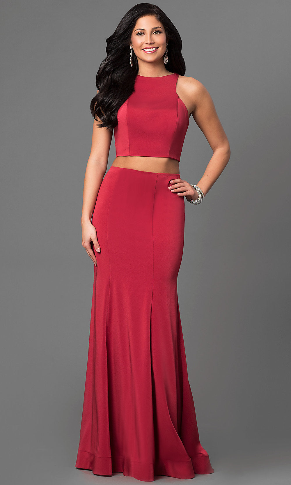 La Femme-Two Piece La Femme Prom Dress with an Open Back