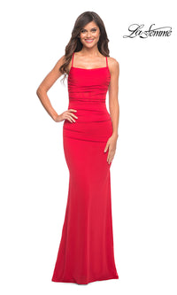 La Femme-Lace-Up Open-Back Long La Femme Prom Dress