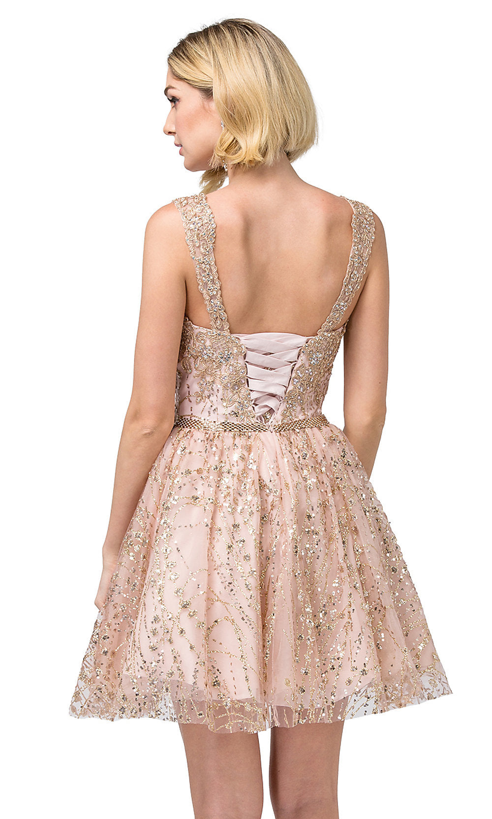 Dancing Queen-Short Glitter A-Line Corset-Back Homecoming Dress