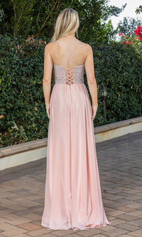 Dancing Queen-Long A-Line Beaded-Bodice Lace-Up Prom Dress