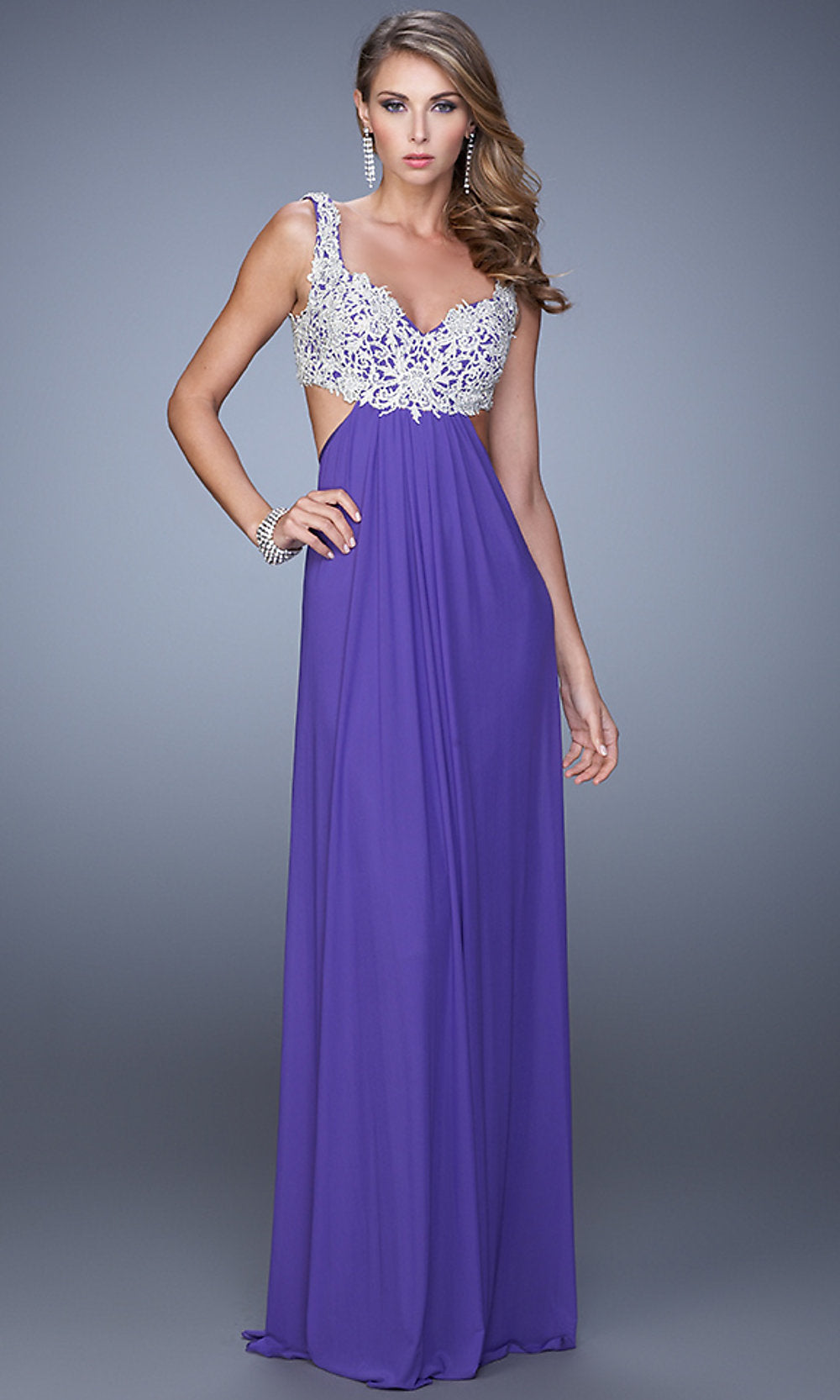 Long La Femme Prom Dress with Cut-Out Sides