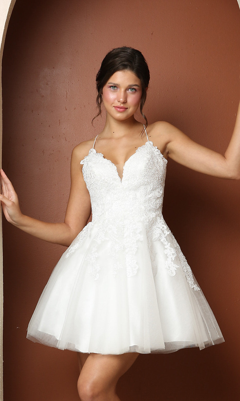 Narianna-Short Corset-Back Baby Doll Cute Homecoming Dress