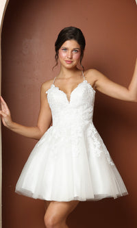 Narianna-Short Corset-Back Baby Doll Cute Homecoming Dress