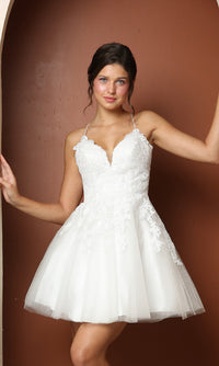 Narianna-Short Corset-Back Baby Doll Cute Homecoming Dress