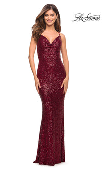 La Femme-La Femme Tight Long Rose Gold Sequin Prom Dress