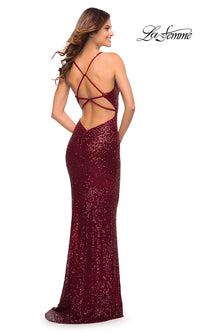 La Femme-La Femme Tight Long Rose Gold Sequin Prom Dress