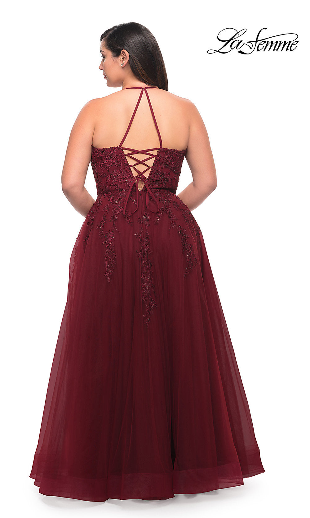 La Femme-La Femme Corset-Back Long Plus-Size Prom Dress