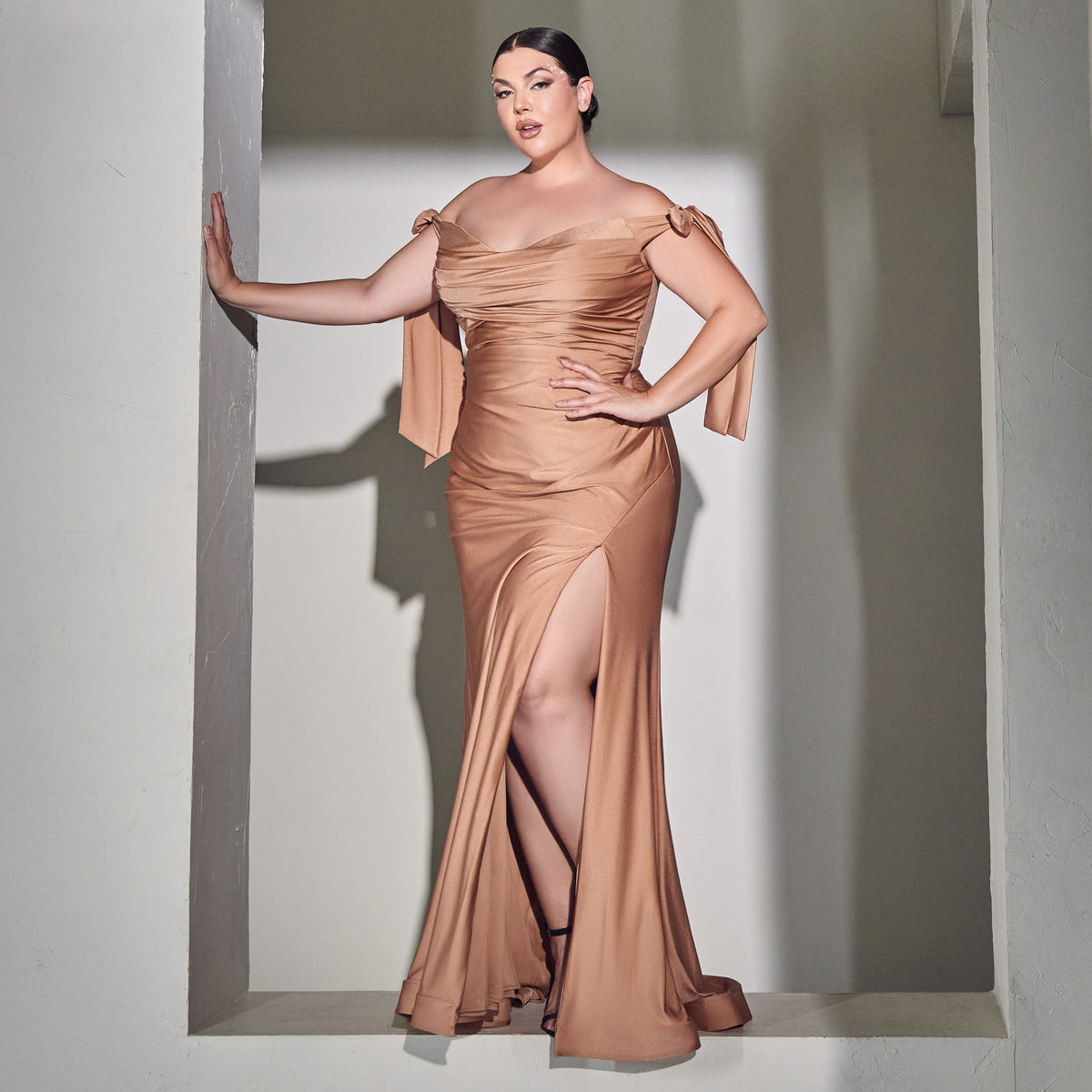 long evening dress chiffon ever ESMÉE|Pleated Double V-Neck Long Sleeves Shiny Belt Chiffon Evening  Dress