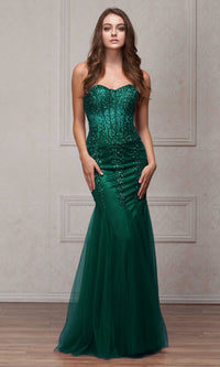 Sheer-Corset Strapless Mermaid Prom Dress 774