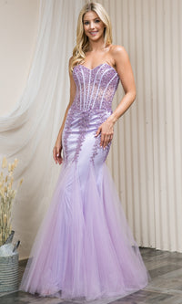 Sheer-Corset Strapless Mermaid Prom Dress 774