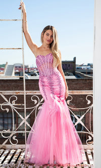 Sheer-Corset Strapless Mermaid Prom Dress 774