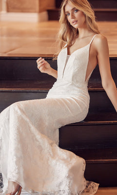 Off-White Open-Back Long Lace Formal Dress - PromGirl Off-White Open-Back Long Lace Formal Dress - PromGirl
