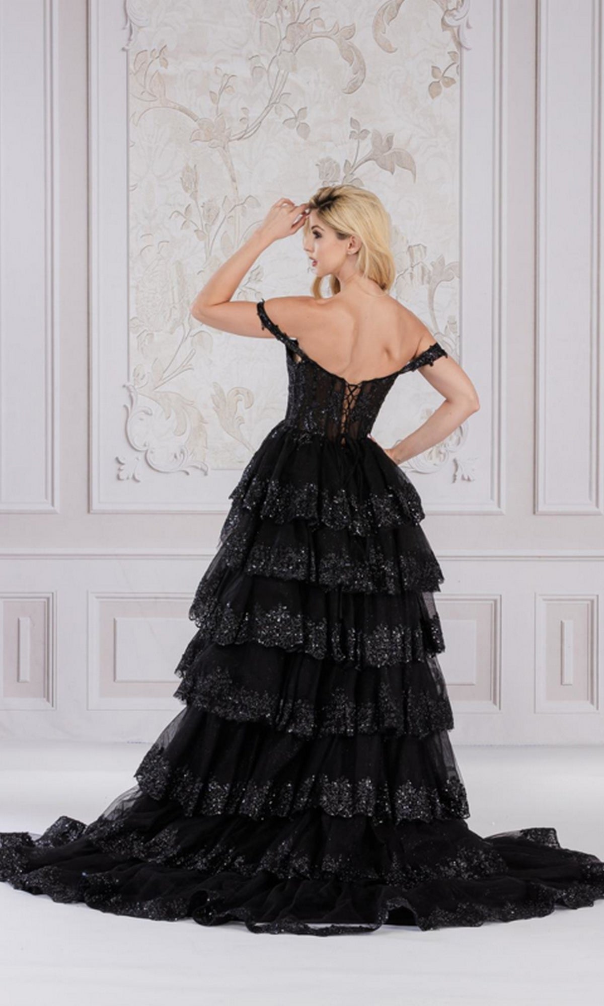 Off-the-Shoulder Layered Long Ball Gown TM1012– PromGirl