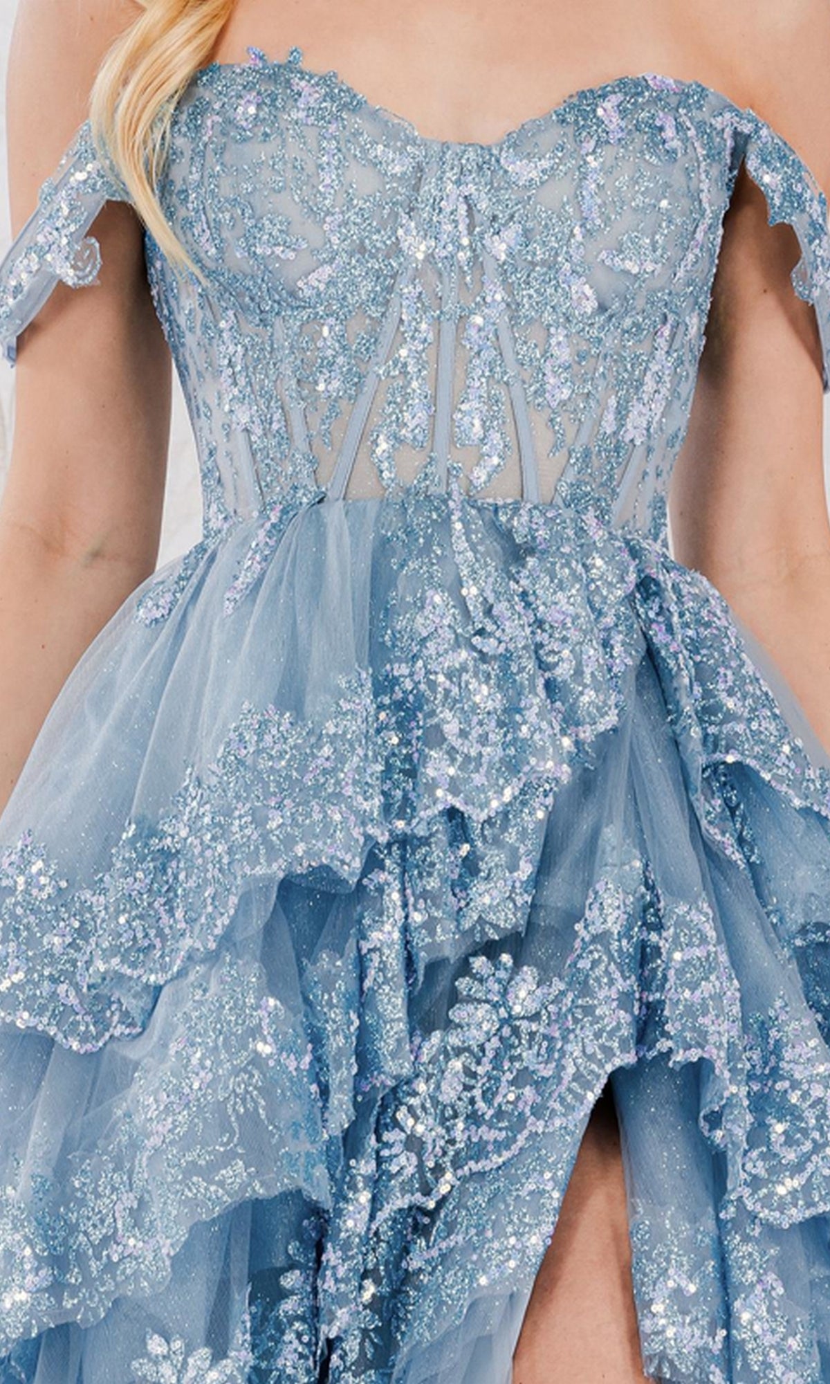 Off-the-Shoulder Layered Long Ball Gown TM1012– PromGirl