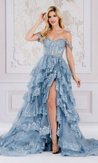 Off-the-Shoulder Layered Long Ball Gown TM1012