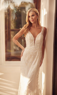 Glitter-Lace Long White Prom Dress 277W
