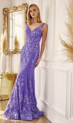 Glitter-Lace Long Mermaid Formal Dress 277 Purple / XSmall Glitter-Lace Long Mermaid Formal Dress 277 Purple / XSmall