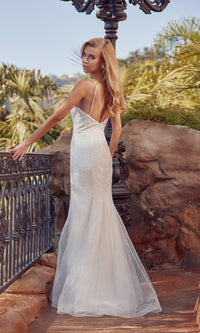 Glitter-Mesh Long White Mermaid Formal Dress 271W