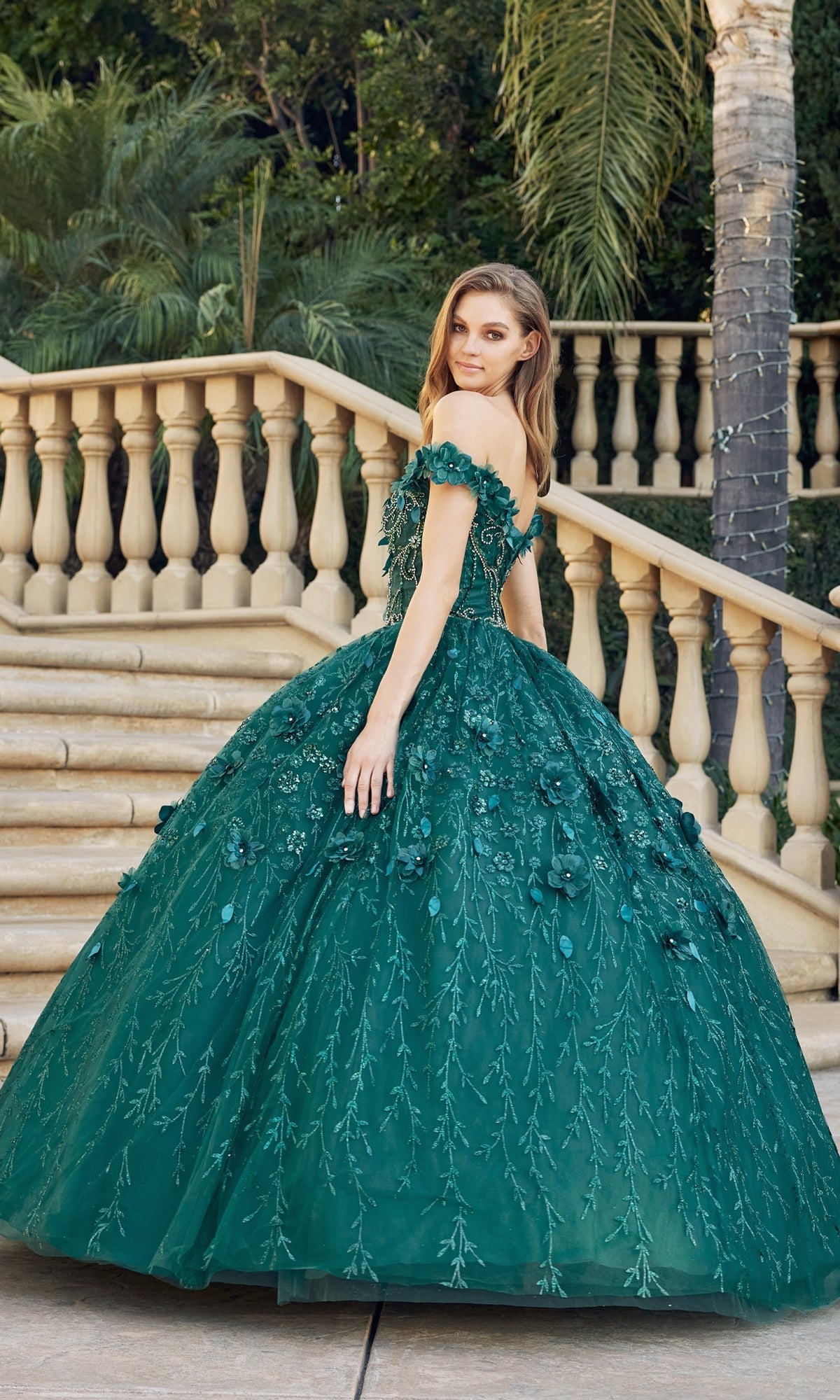 Off-the-Shoulder Green Quinceanera Dress