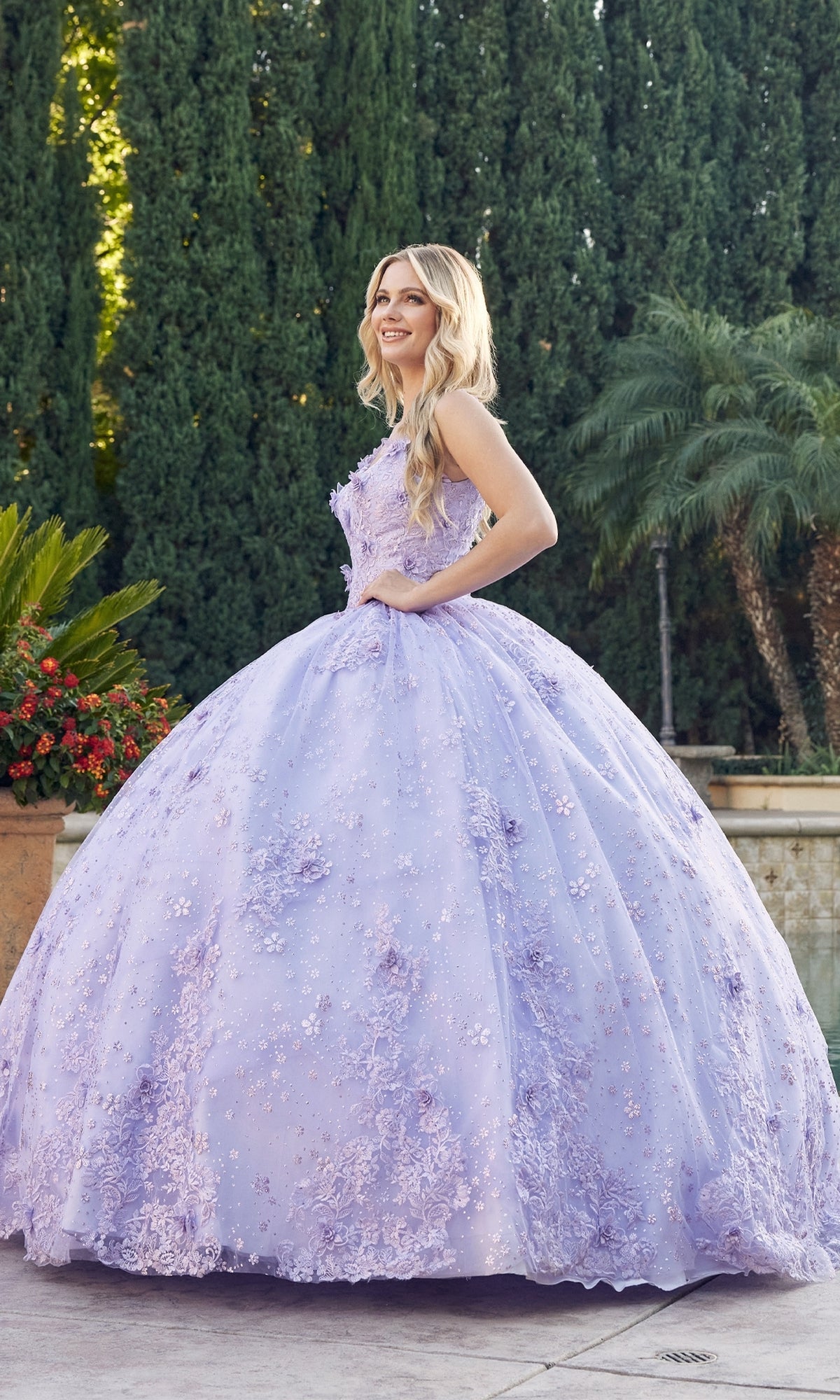 Embroidered Lilac Purple Quince Ball Gown Embroidered Lilac Purple Quince Ball Gown