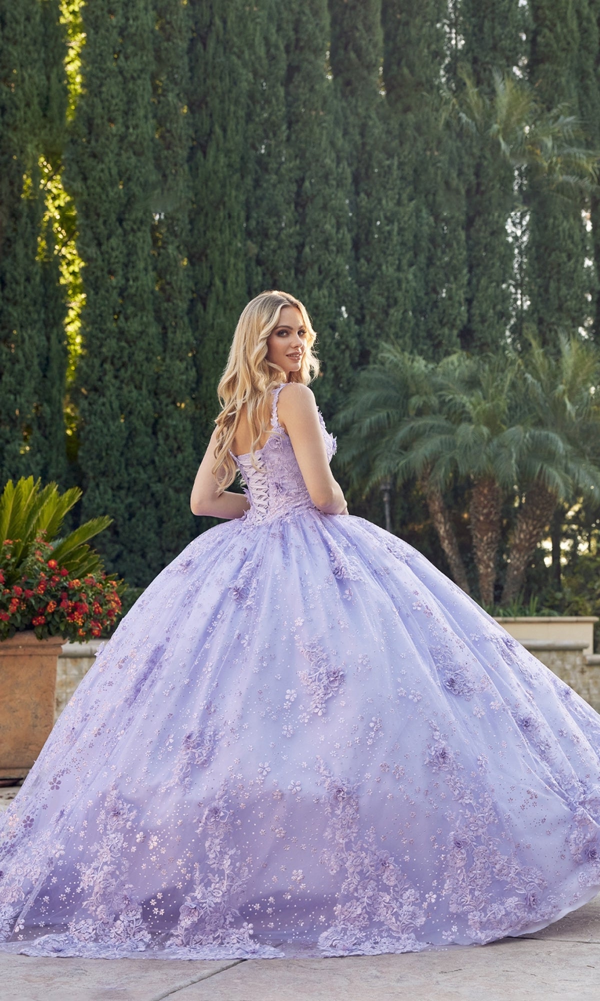 Embroidered Lilac Purple Quince Ball Gown