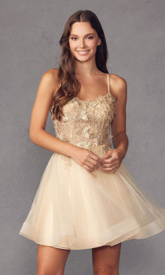 A woman in the Short A-Line Butterfly Homecoming Dress 902.