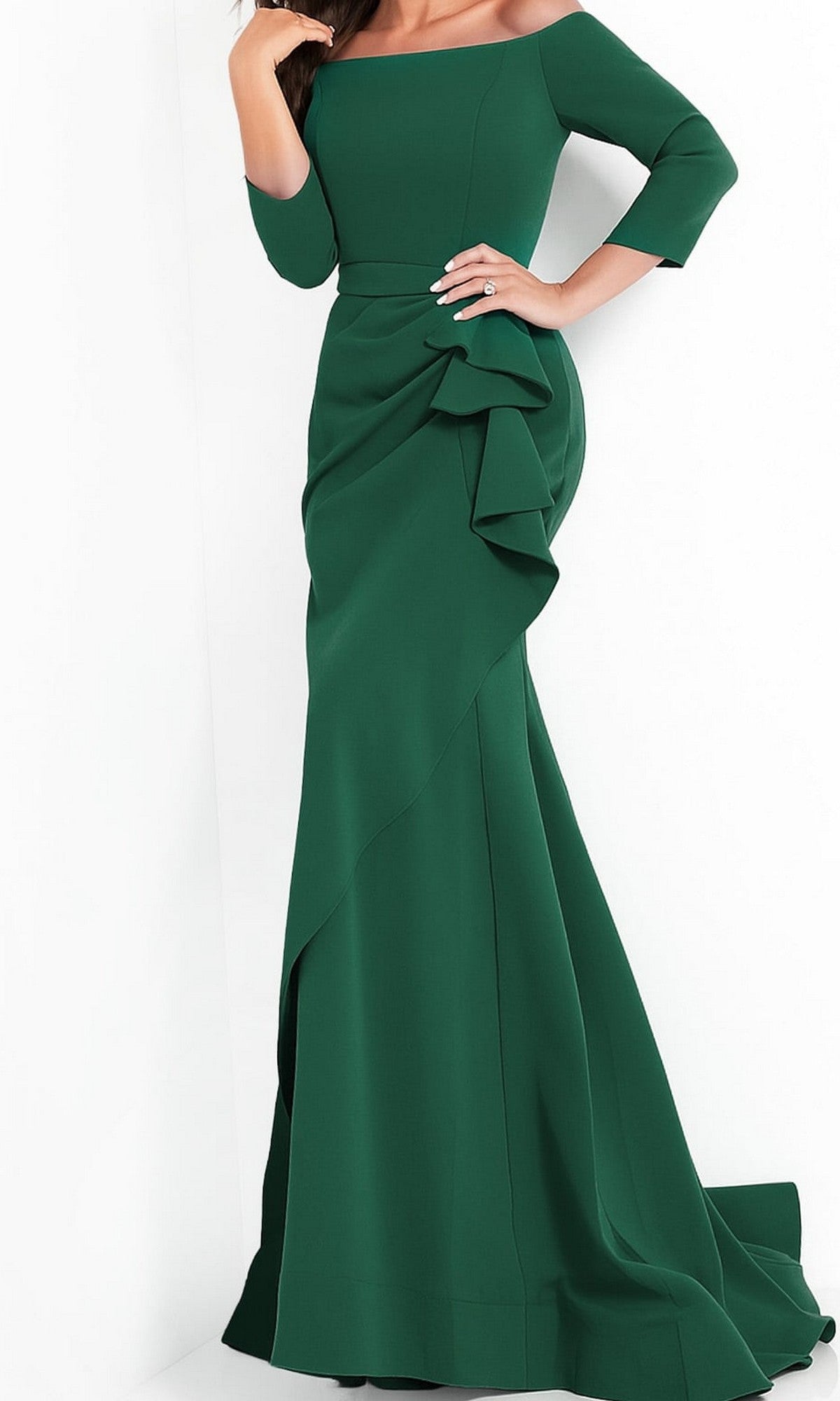 mother of the groom green dresses Jovani Off-Shoulder 3/4-Sleeve Side-Ruffle Gown, Blue, Women's, 14, Evening Formal Gala Gowns Bride 3/4 & Elbow-Sleeve Gowns Bridal Dresses Pakistani Designer look-kody-square-neck-top-black Size:US5 The dress is 56.7