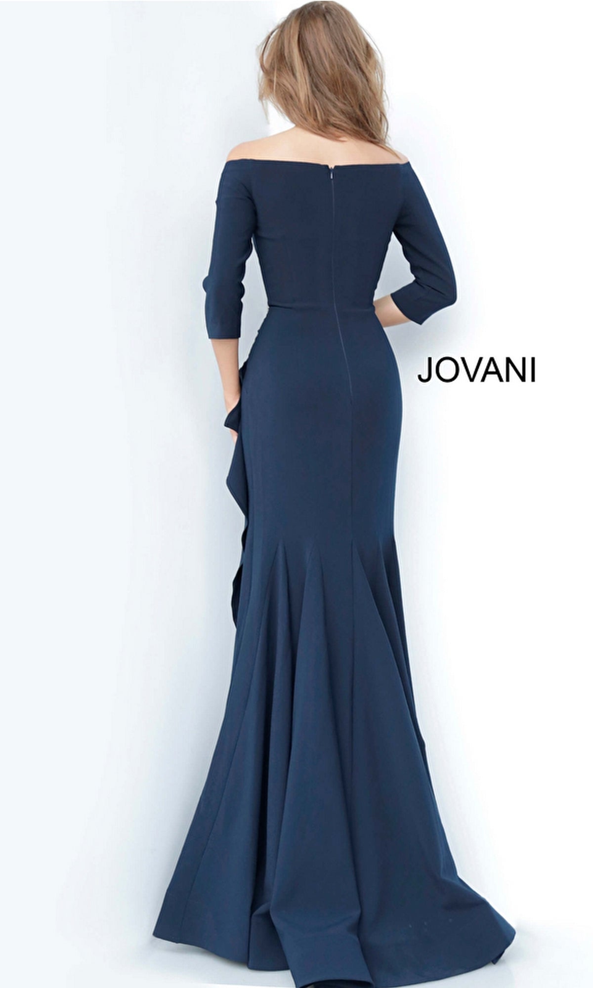 Off-Shoulder Long MOB Dress with Three-Quarter Sleeves Plum / 8 Off-Shoulder Long MOB Dress with Three-Quarter Sleeves Plum / 8