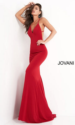 Tight Long Jersey Prom Dress with Strappy Open Back Burgundy / 12