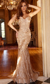Long Lace Corset One-Shoulder Jovani Prom Dress 02445