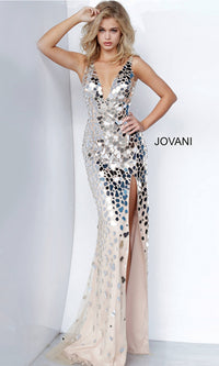 Jovani Broken-Glass Sequin Long Prom Dress 02479